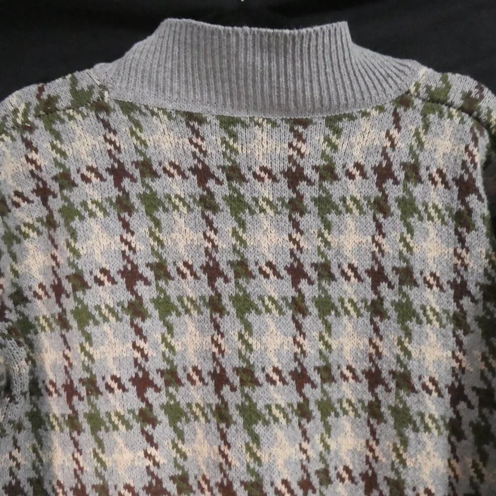 Heavy Wool Blend Houndstooth Button-Up Cardigan | xl - extra large | V-Neck - Picture 10 of 15